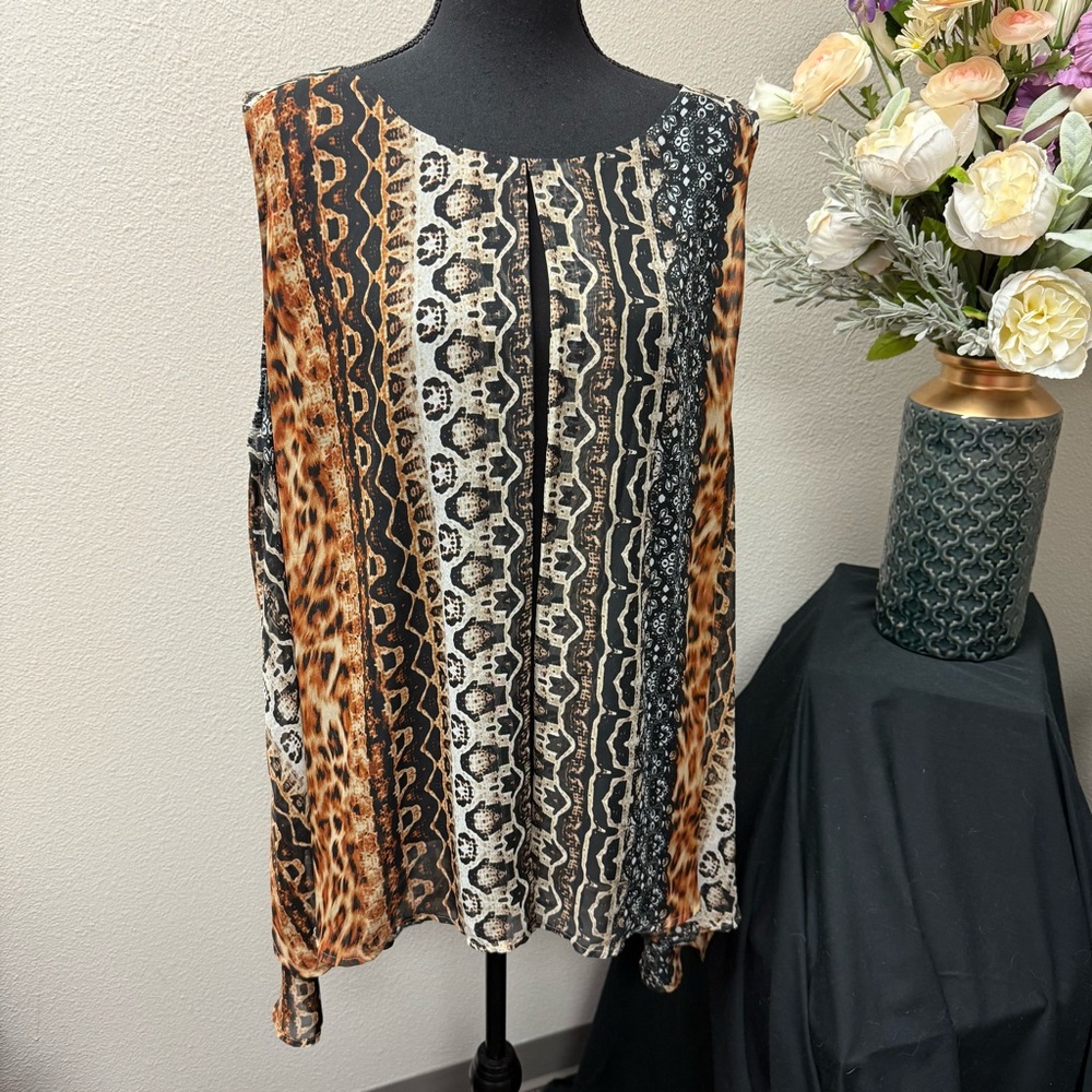 Cato Woman 26/28W Sleeveless Animal Print Mixed Pattern Boho Tunic Top - Picture 1 of 8